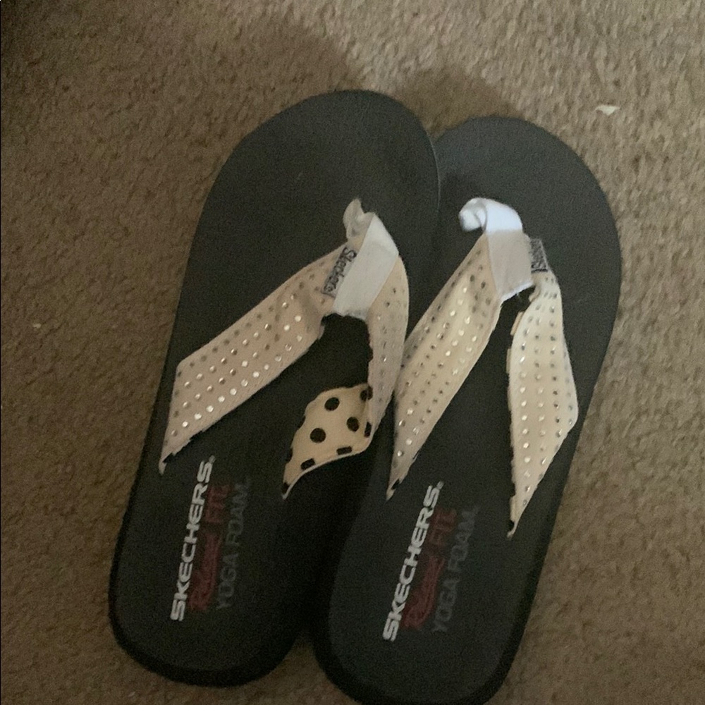 Skechers Black Sandals with White Polka Dot Straps